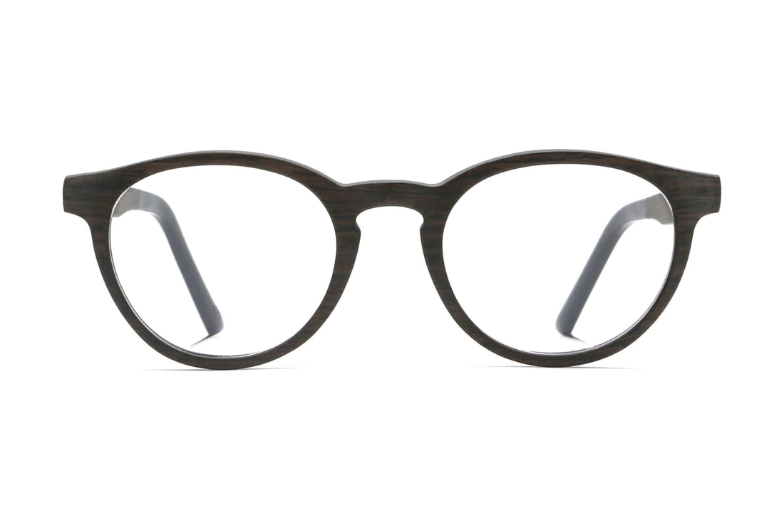 Cheer Black, Retro Round Oak Wood Glasses - Front