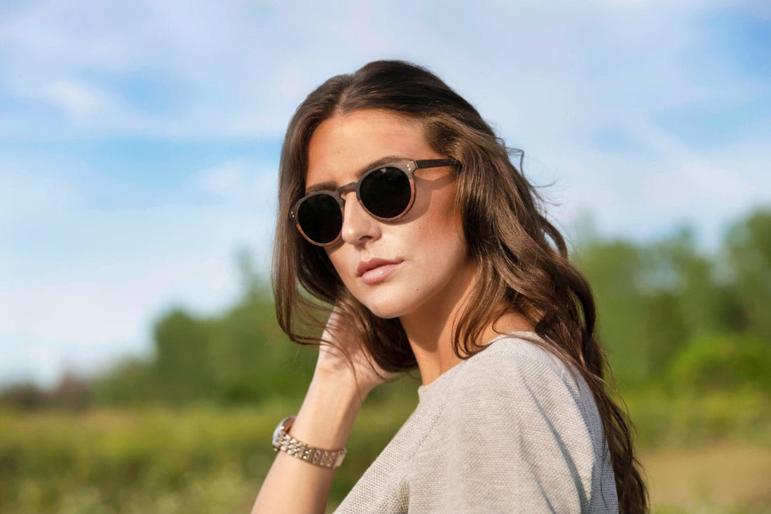 Woman wearing Roseland, Retro Round Keyhole Sunglasses