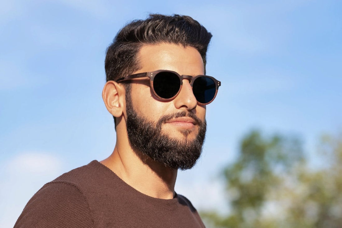 Man wearing Roseland, Retro Round Keyhole Sunglasses