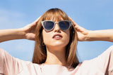 Woman wearing Willow, Black Oversized Cat Eye Sunglasses