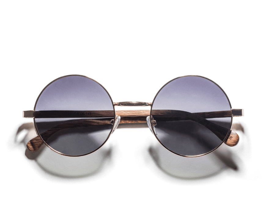 Kraywoods Lennon, Vintage Round wooden sunglasses with silver mirror polarized lenses, 100% uv protection