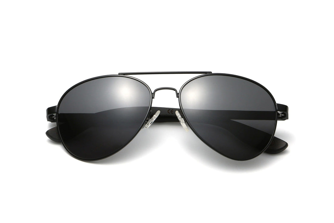 Leo, Black Aviator Sunglasses with Polarized Lens - Folded