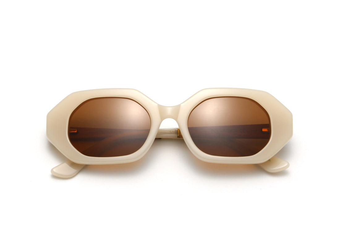 Mia Ivory, Ivory Octagon Geometric Sunglasses - Folded