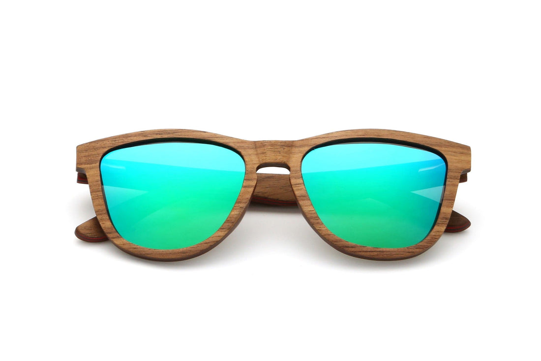 Racer, Wood Polarized Green Mirror Sunglasses - Folded