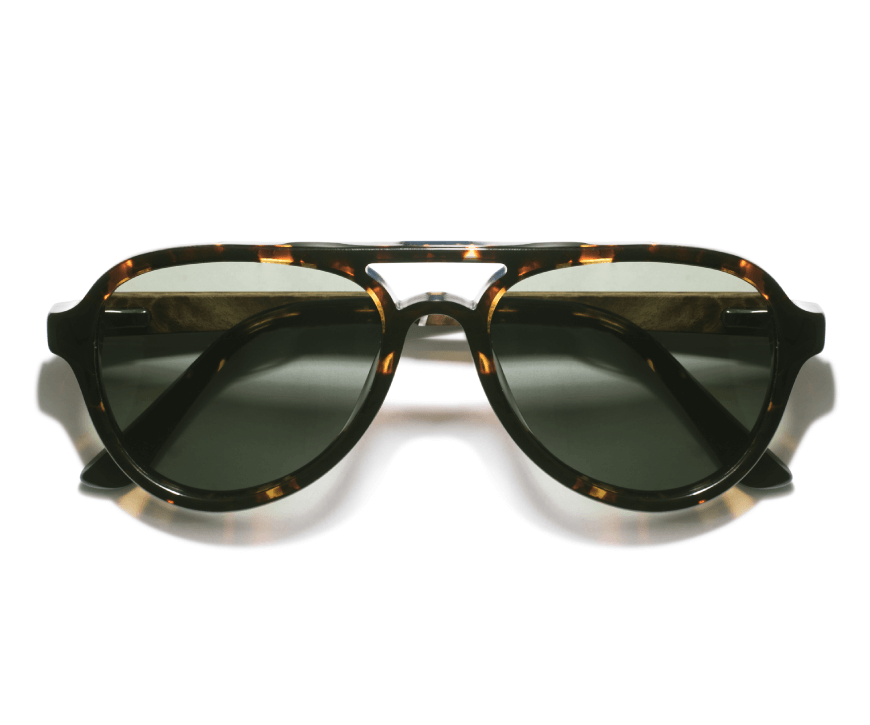 Kraywoods Racer, Square Sunglasses made from Walnut wood with Polarized Green Lenses