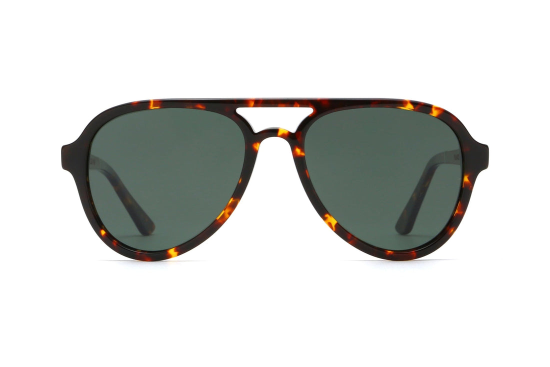 Runner, Green Tortoise Aviator Sunglasses - Front