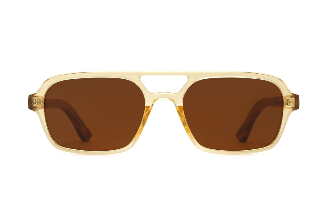 Tanner, Translucent Brown Retro Aviator Sunglasses - Front