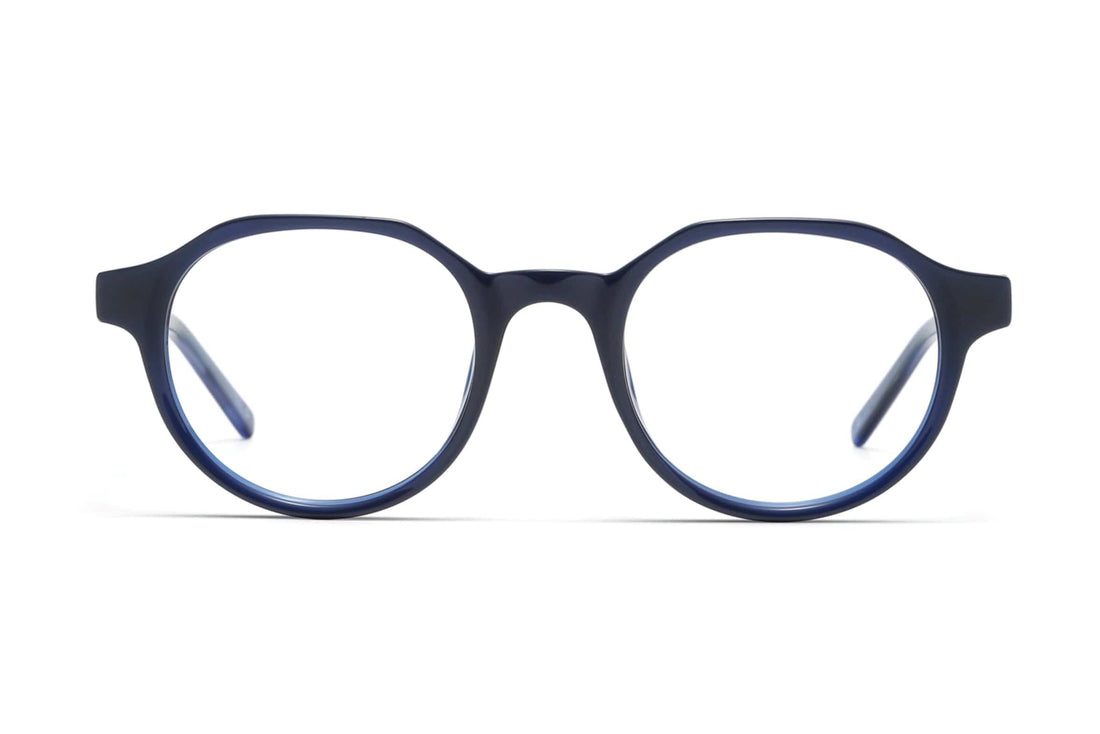 Wonder Navy, Geometric Round Navy Blue Acetate Glasses - Front