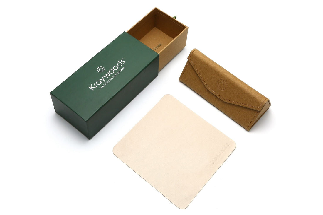 Kraywoods Sunglasses Case - cardboard box, PU case and Micro-fiber cleaning cloth