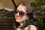 Woman wearing Sky, Blue Tortoise Cat Eye Sunglasses