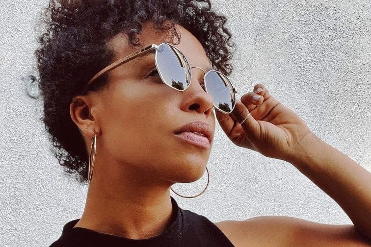 Woman wearing Daze, Silver Metal Octagon Sunglasses