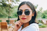 Woman wearing Daze, Silver Metal Octagon Sunglasses