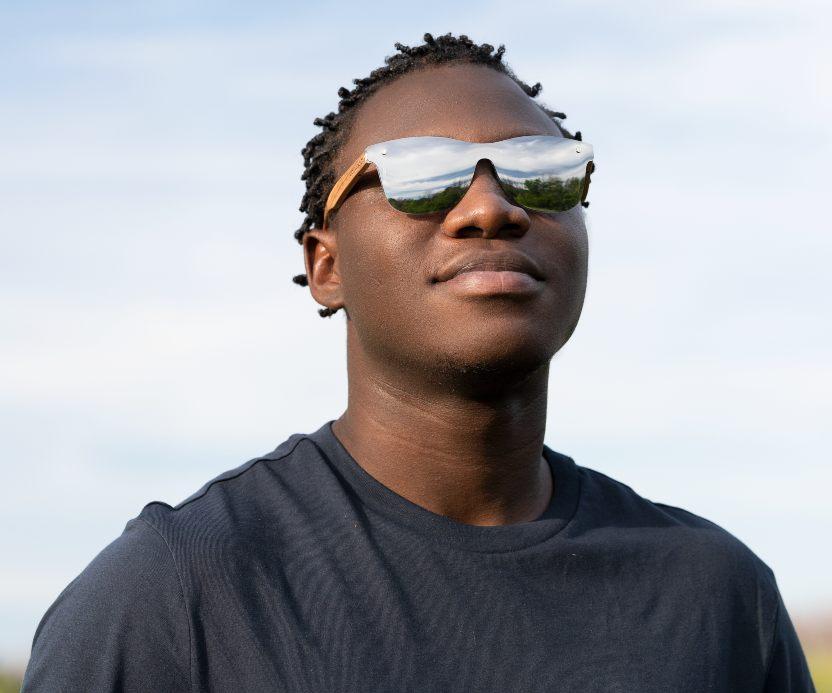 Man wearing Rover, Silver Reflective Square Sunglasses